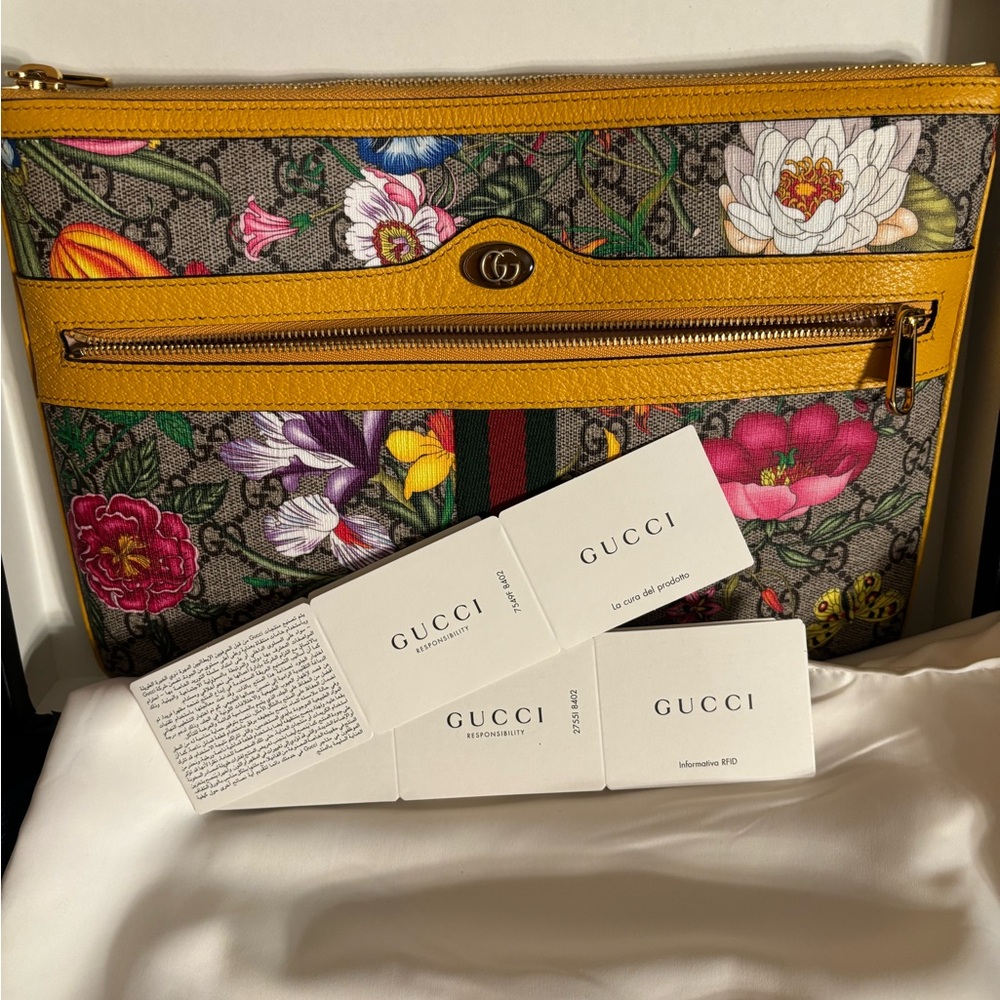 Gucci Ophidia Floral Gg Pouch In Brown Canvas And Leather - Picture 6 of 12